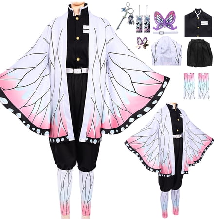 Forfamy Shinobu Cosplay Costume Kochou Shinobu Kimono Cosplay Outfit Women Men Halloween Costume with Earring