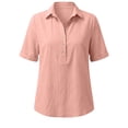 thumbnail image 4 of RQYYD Womens Short Sleeve Collared Tops Casual Henley Blouses Roll Cuff Linen Blend Tee Shirts Daily Clothes, 4 of 6