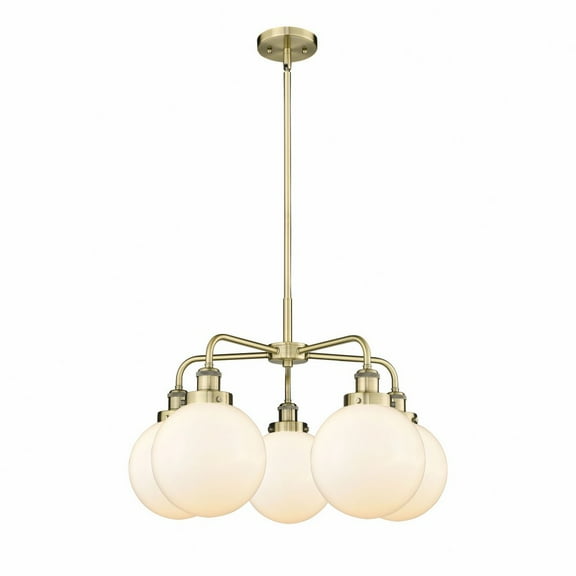 Innovations Lighting Beacon - 5 Light 26" Stem Hung Chandelier Antique Brass/Matte White