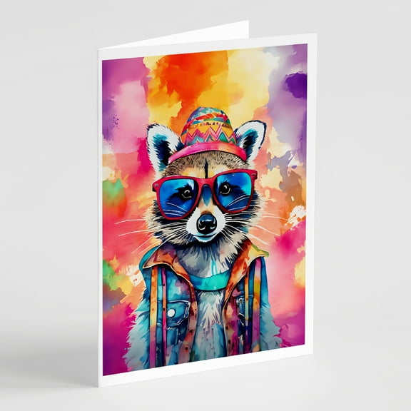 Hippie Animal Raccoon Greeting Cards Pack of 8 7 in x 5 in