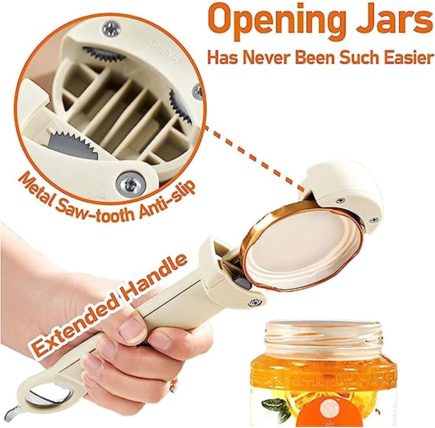FRKSMD-Bottle Can Opener, Stainless Steel Adjustable 3 in 1 Multifunctional Retractable Jar Opener, Beige, 5.0x21.0cm