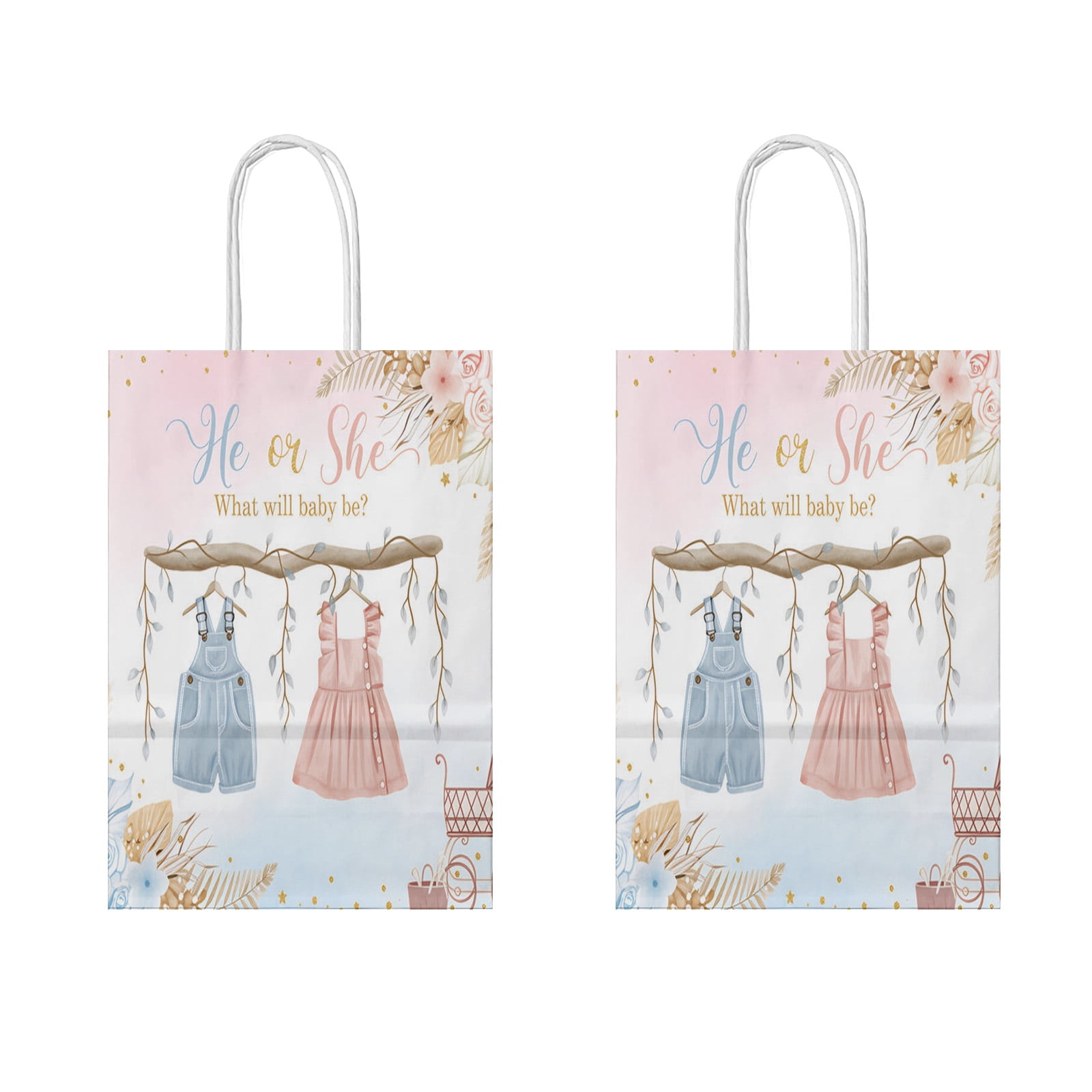He or She Boho Gender Reveal Party Favor Bags for Baby Shower Pink Blue Gender Reveal Party Decorations 20Pcs
