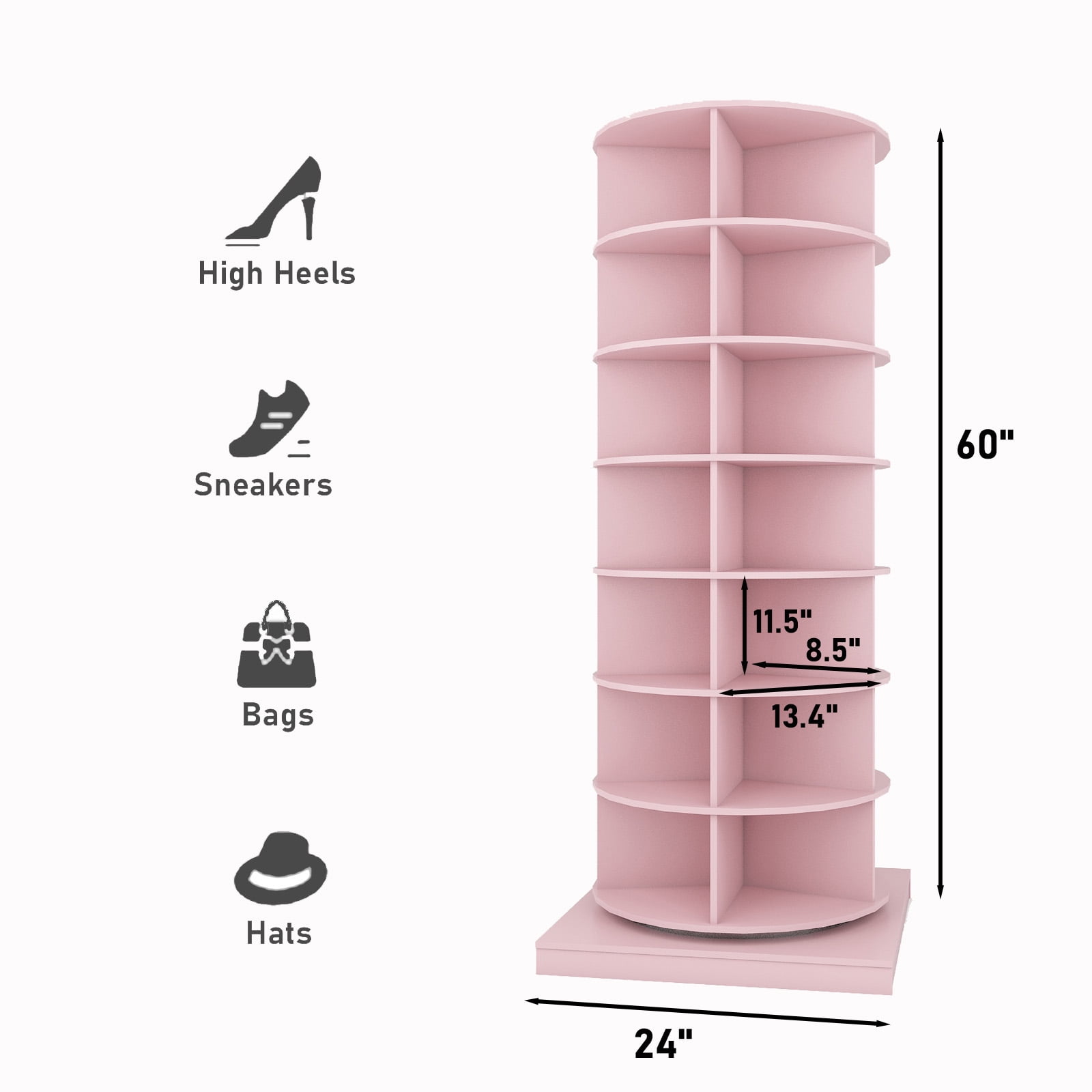 Miniyam 360° Rotating Shoe Rack, 7-Tiers Shoe Rack Organizer for Entryway, Pink