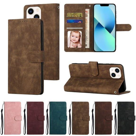 Allytech iPhone 14 Max Case with Card Holder & Wrist Strap, Premium PU Leather Magnetic Clasp Kickstand Wallet Flip TPU Simple Phone Protective Case Cover for iPhone 14 Max 2022 6.7", Brown