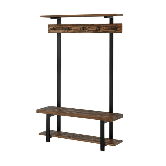 Alaterre Furniture Pomona 48 in. Entryway Hall Tree with Bench, Shelves & Coat Hooks, Solid Wood Storage Organizer, Home Decor Accents