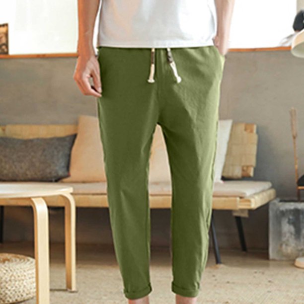 Pantalones largos de algodón para hombre, con cordón ajustable, informales, de color liso, lavados, de pierna recta, para exteriores, de algodón