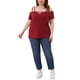 thumbnail image 2 of Blusa casual de verano para mujer Agnes Orinda, talla grande, con hombros descubiertos, corte en la parte superior, mangas cortas y diseño cruzado, 1X, roja, 2 of 6