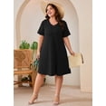 thumbnail image 2 of SHOWMALL Women's Plus Size Short Sleeve Dress with Pockets, Criss Cross V-Neck Casual T-Shirt Dress, Black 2X Soft Breathable Summer Dress, 2 of 8
