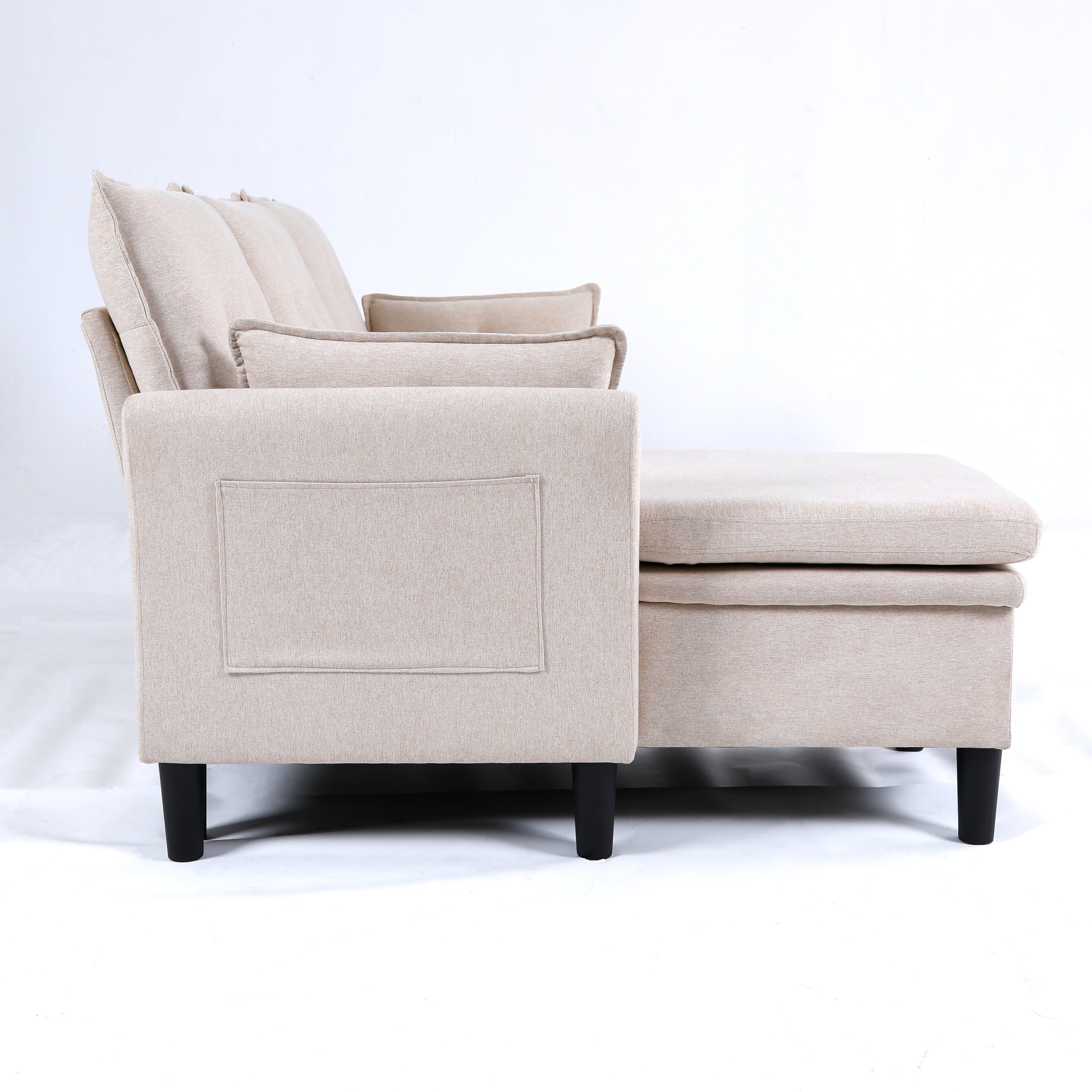 MAYEERTY L-Shaped Reversible Chaise Sectional Sofa Linen Sofa Bed with Storage, for Apartment, Beige