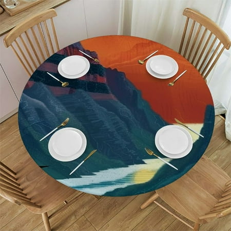 

SHERONV Mountain River Sunset Round Table Cover Stain Resistant Washable Indoor Outdoor Tablecloth Kitchen Dining Wedding Parties Full Width Single-Sided Printing 100% Polyester Fiber 54-58