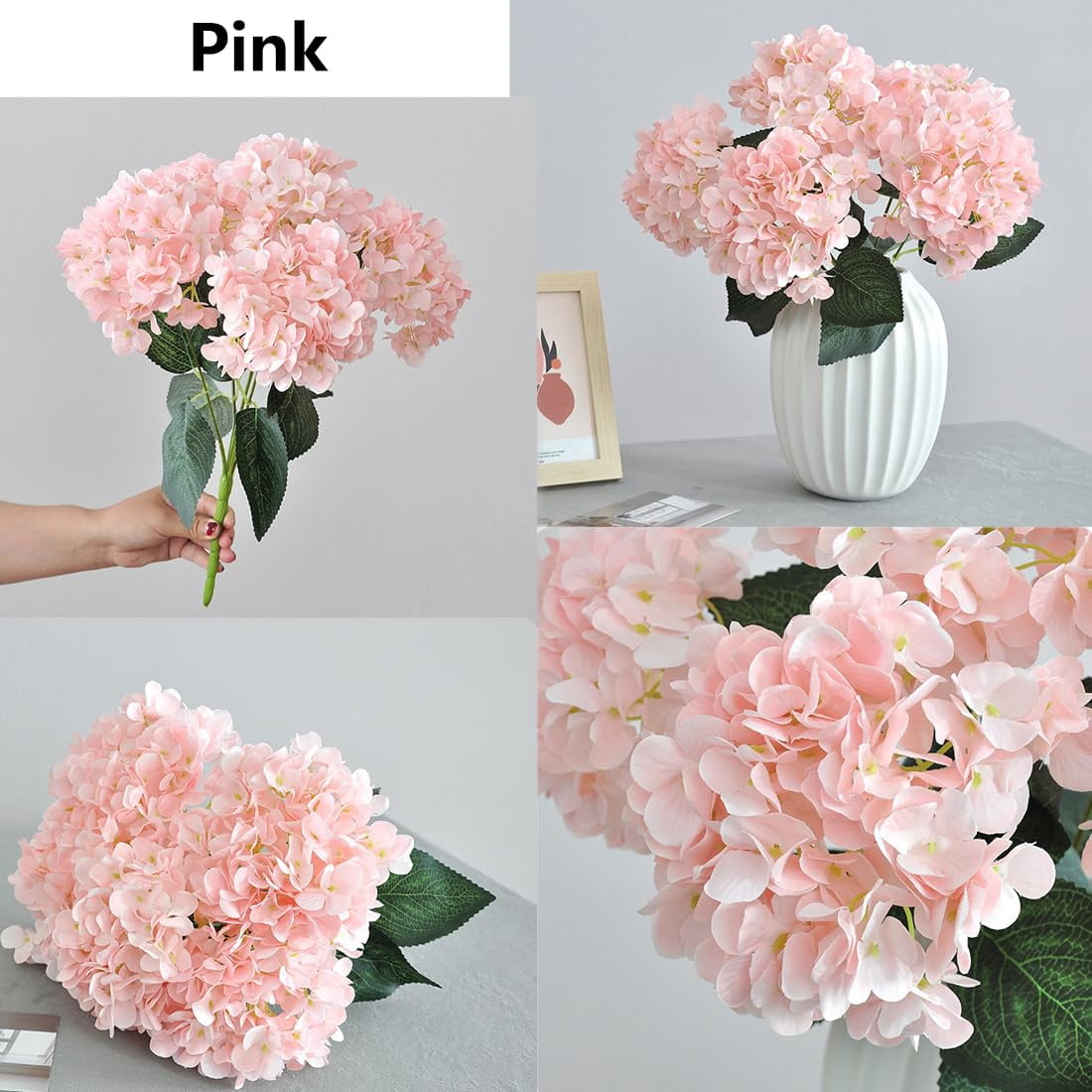 Artificial Hydrangea Flowers Outdoor, 17.7" Faux Hydrangeas with 5 Heads, UV Resistant Waterproof Silk Flowers for Porch Garden Wedding Decor