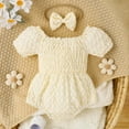 thumbnail image 2 of Odeerbi Newborn Romper Baby Boys Girls Clothes Princess Puff Sleeve Romper Solid Color Summer Cute Jumpsuit with Headband Two-piece Set White, 2 of 9