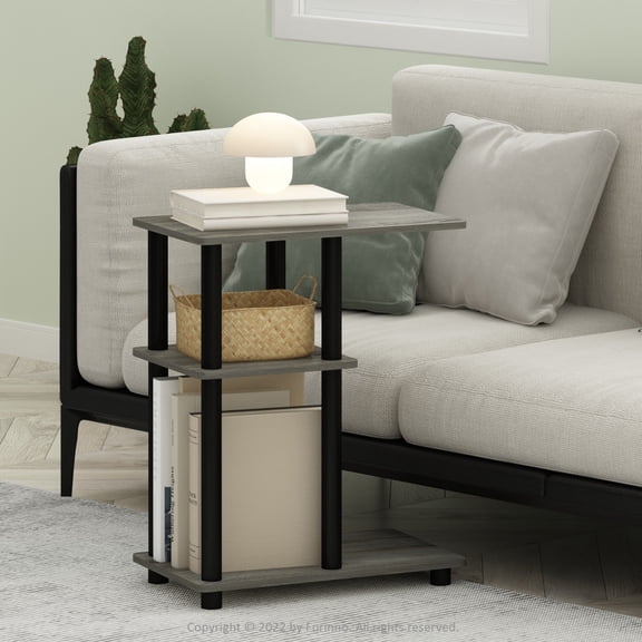 Furinno TURN-N-TUBE C Shape Sofa Side Table in French Oak/Black