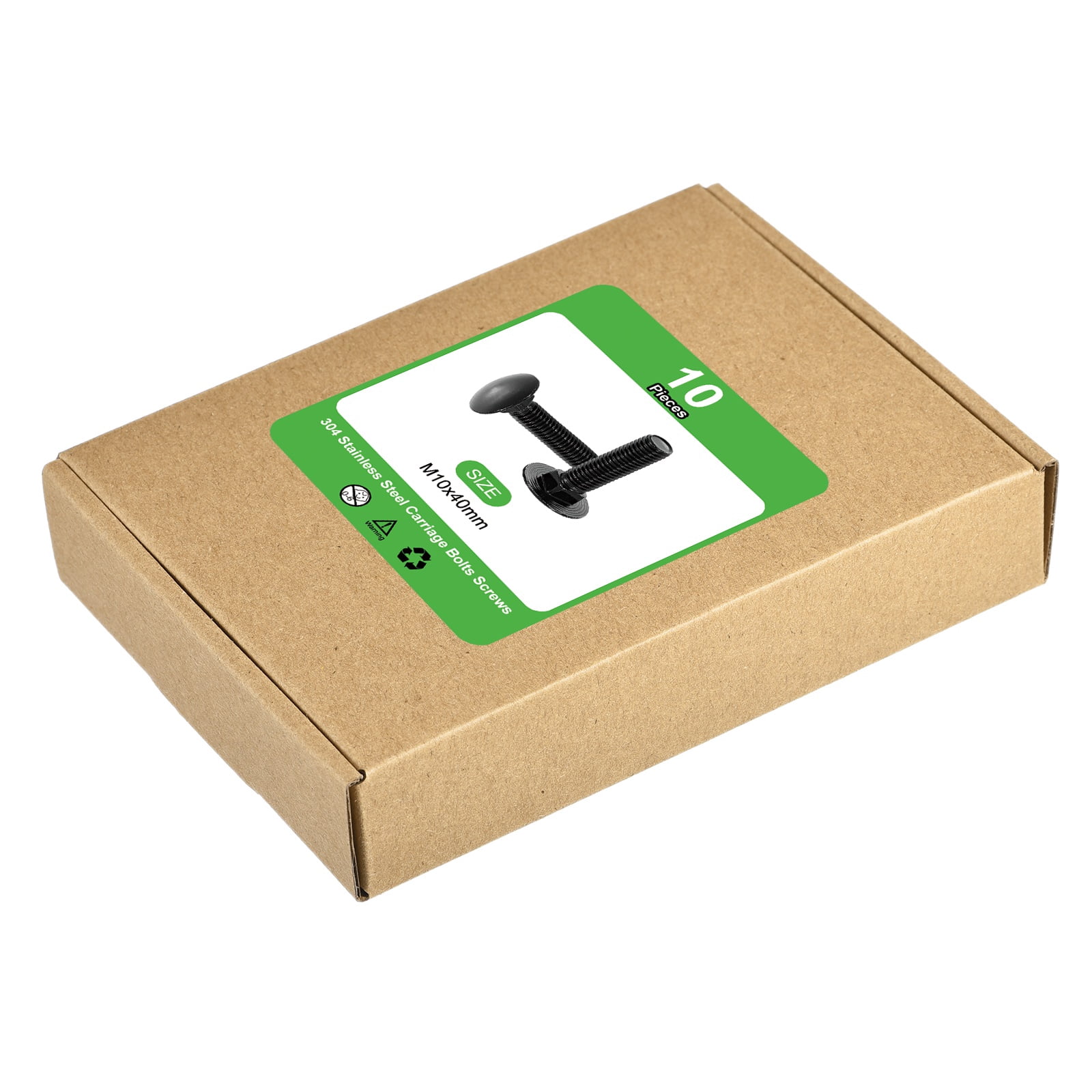 Uxcell 10Pack M10 x 40mm Stainless Steel Carriage Bolts Round Head Square Neck, Black
