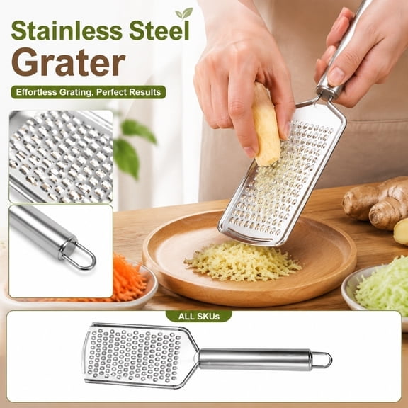 Cheese Grater, Stainless Steel Parmesan Grater, Ginger Grater and Garlic Grater, Handheld Vegetable Shredder, 10X2.5 in Flat Grater with Non-Slip Handle, Rust-Resistant Stainless