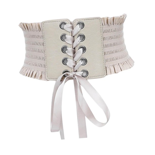 Cinturón de corsé Colcomx Cinturón Ancho con flecos de encaje Beige