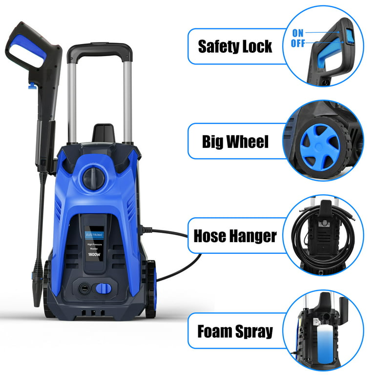 Electric Pressure Washer Power Washer 3500 Max PSI 2.5 GPM High Pressure  Cleaner Machine with 25 FT Hose Reel 4 Quick-Connect Adjustable Nozzles  Foam