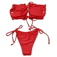 thumbnail image 2 of ITFABS Women's Solid Color Swimming Set, Bandage Bikini Top + Lace Up Briefs, 2 of 7