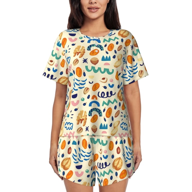 Fotbe Peanuts 8 Conjunto de Pijama Estampado para Mujer, 2 Piezas, Ropa de Dormir con Camiseta de Manga Corta y Shorts Suaves-X-Large