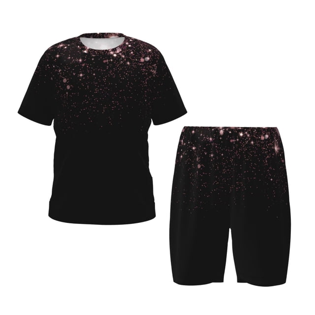 Balery Sparkling Pink Night Sky Conjunto de Pijama Infantil de Manga Corta con Estampado – Ropa de Dormir de Algodón Suave-Medium