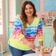 thumbnail image 3 of Tops de mujer plus size Agnes Orinda con rayas de teñido anudado, cuello en V, mangas 3/4, blusas casuales 4X arcoíris, 3 of 8