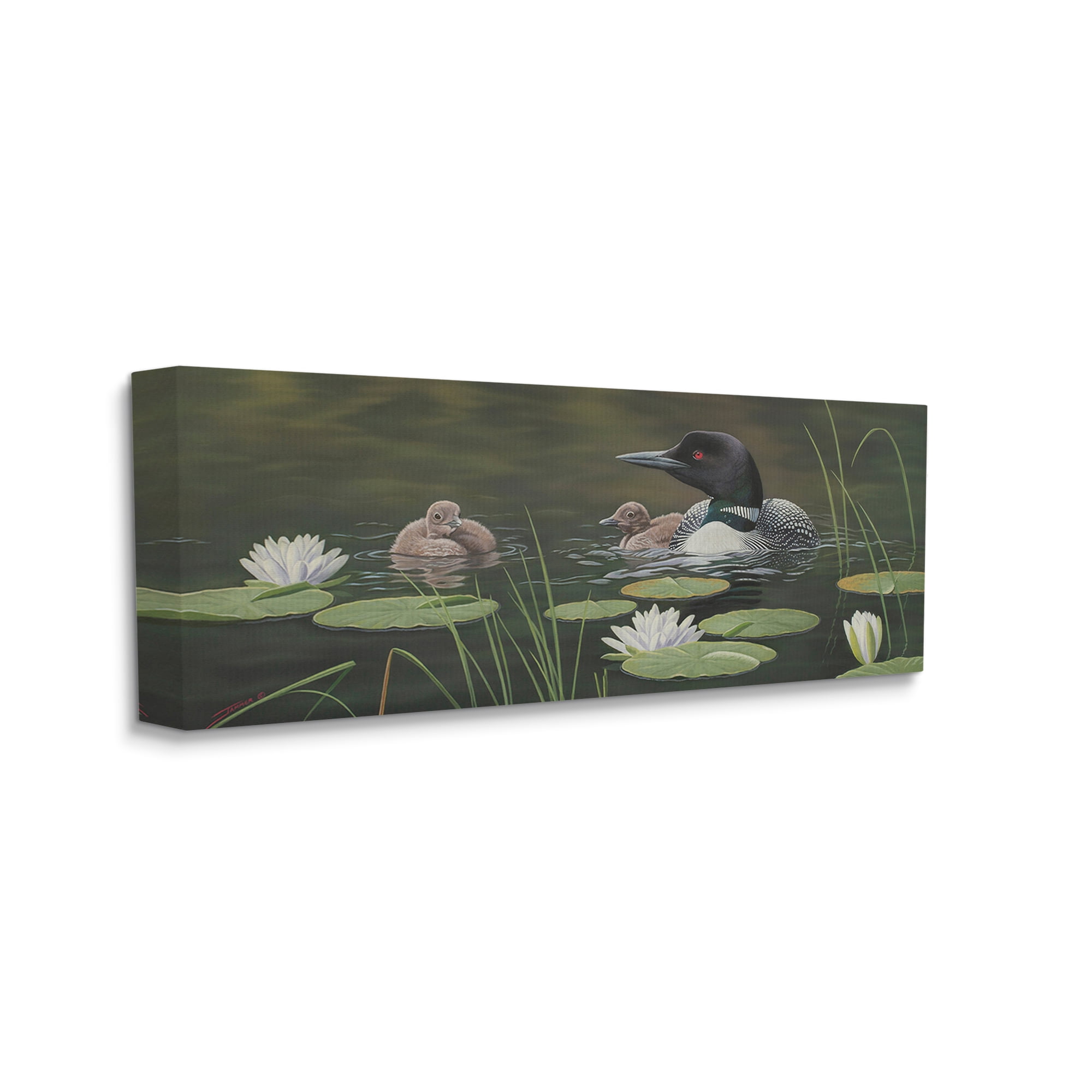 Stupell Industries Duck Family in Pond Animals & Insects Painting Gallery Wrapped Canvas Print Wall Art, 30 x 13