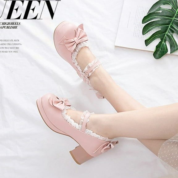 GOOHOCHY Fashionable Pink High Heeled Shoes for Women with Sturdy PU and Rubber Material, Comfortable Fit Size 7.5