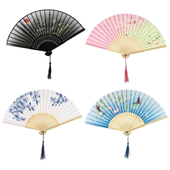 Yongwei hand fan 4Pcs Chinese Style Handheld Silk Folding Fan Hand Fan Great Gift for Women Girls