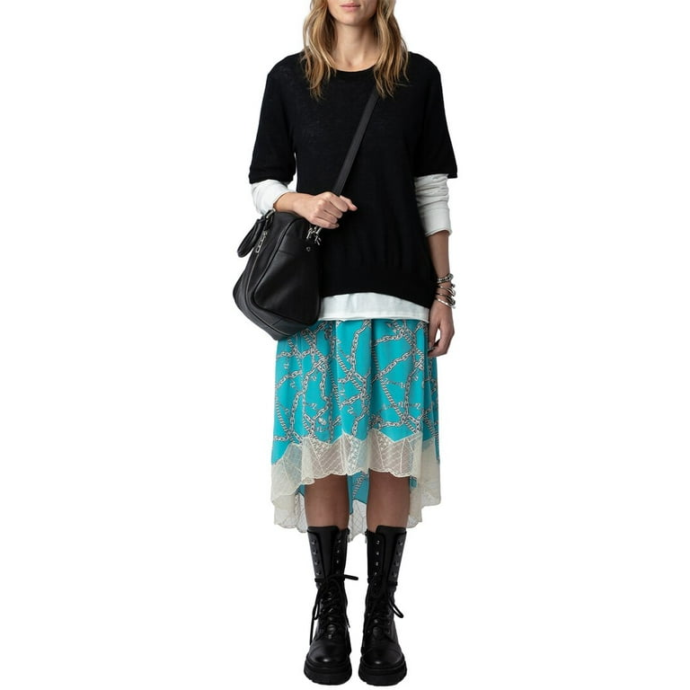 ZADIG&VOLTAIRE シルク100% スカート 36 レース Long Silk Skirt Navy Blue Ink | Zadig&Voltaire