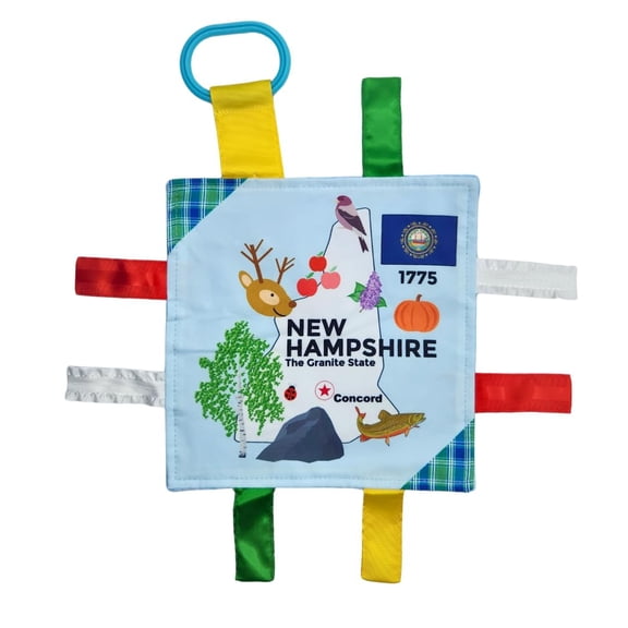 Baby Jack & Co 8x8" New Hampshire Learning Lovey Crinkle Tag Toy with Stroller Clip