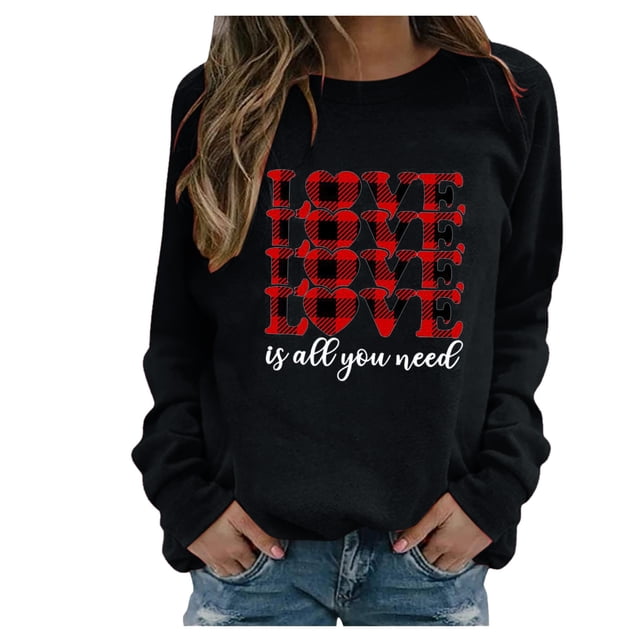 RKSTN Chandail pour Femmes Décontracté à Manches Longues Blouse à Imprimé de la Saint-Valentin Hauts Chandail Col Rond Coupe Ample Chandail