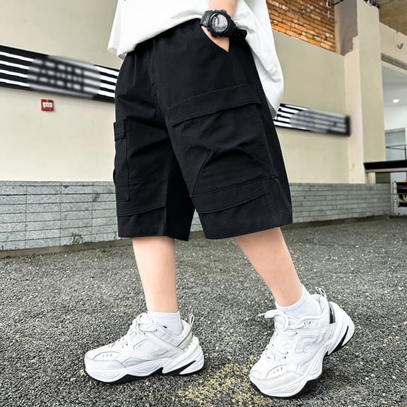 Boys Stretch Waist Cargo Shorts with Drawstring for Summer Casual Streetwear and Outdoor Activities Tween Kids Summer Soft Comfy Trousers Y2K Streetwear Cute Teen Basic Pants