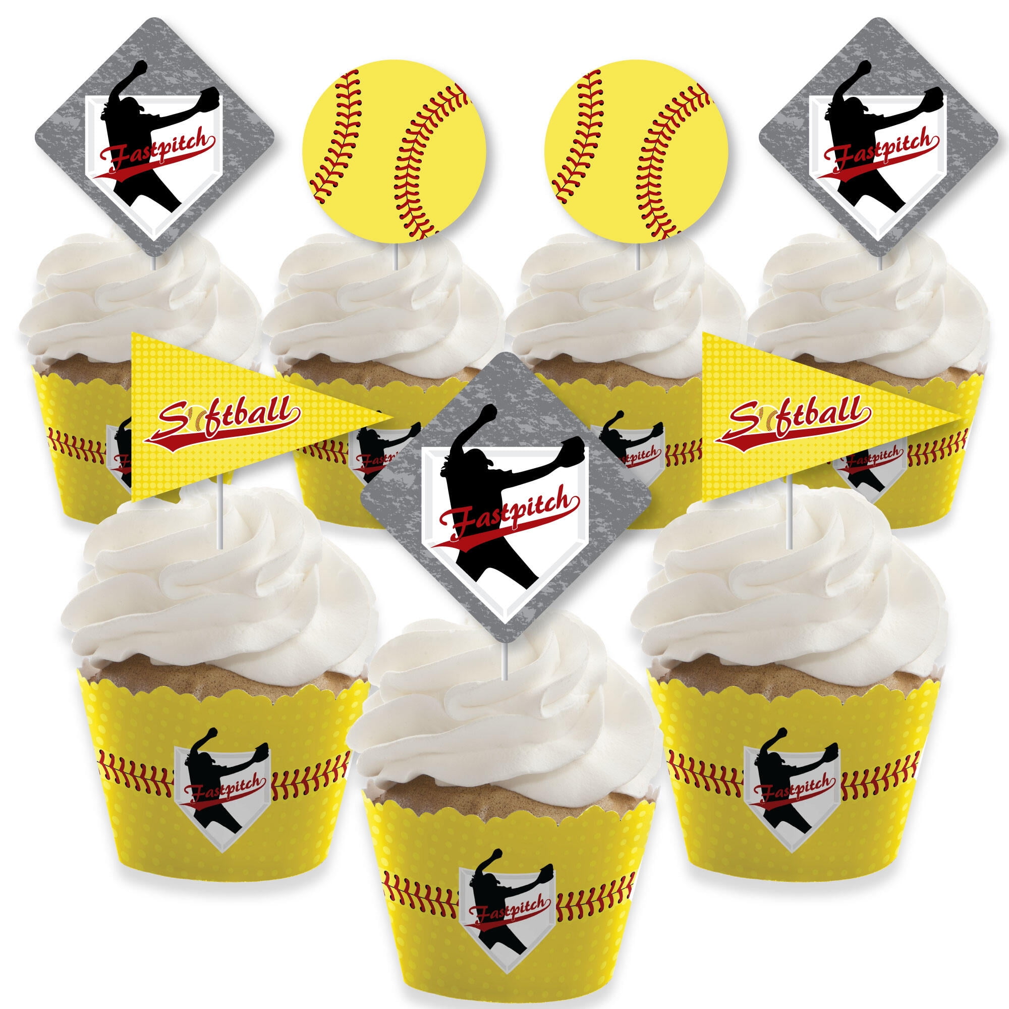 Big Dot of Happiness Grand Slam Fastpitch Softball Cupcake Decor