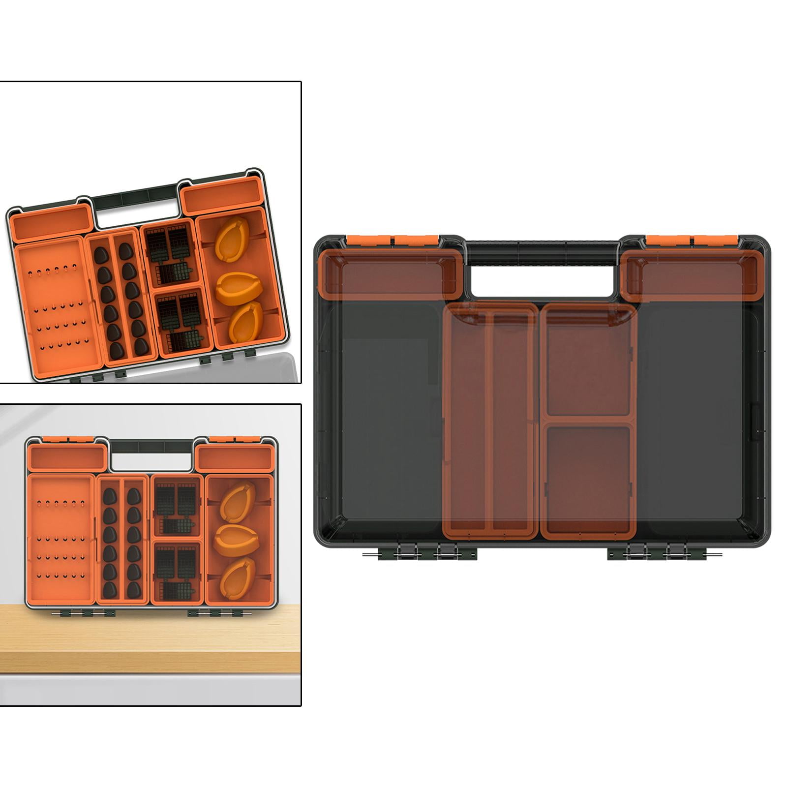 Wswqop Fishing Tackle Box Fishing Lures Box Large Hard Case Waterproof Portable Storage Orange Black