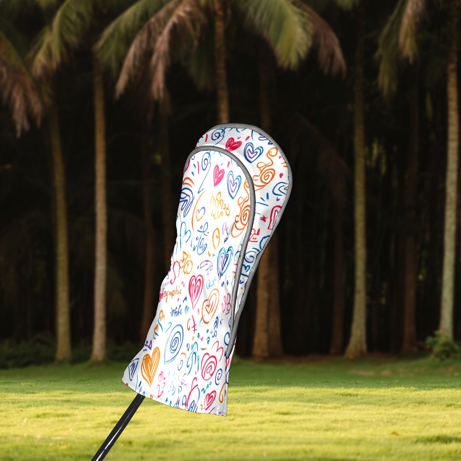 Golf Club Covers PU Leather Waterproof Head Covers for Fairway Woods Hybrids Graffiti Style Pattern
