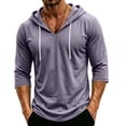 thumbnail image 2 of Mens Loose 3/4 Sleeve Hooded Sweatshirt V Neck Drawstring Hoodie Breathable Summer Casual Workout Shirts Light Purple S, 2 of 7