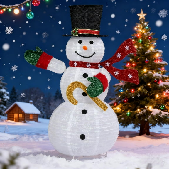 iCapeson 4ft Pop-Up Snowman with 100 LED Lights, Large Outdoor Christmas Decoration for Lawn and Yard, Auto-Illuminated Holiday Figure w/ Top Hat, Scarf & Gift Box, Easy Setup & Storage
