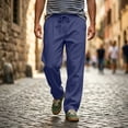 thumbnail image 2 of SAWOBUUN Men's Linen Pants Breathable Straight Leg Drawstring Trousers Elastic Waist Casual Beach Pants with Pockets, 2 of 8