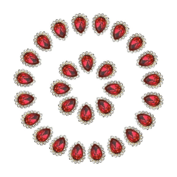 Uxcell Sew on Rhinestones Tear Drop Crystal Rhinestones Pointback Stone Metal Flatback Red