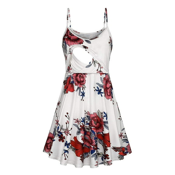 Edvintorg Maternity Summer Dress Women Flower Printed Sling Nursing Dresses Breastfeeding Casual Sleeveless Hospital Gown Pregnancy Dress for Homewear, Party