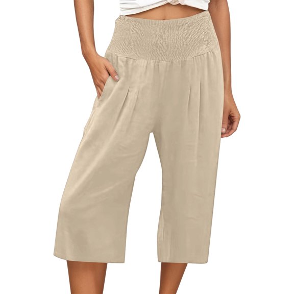 Women Capri Pants Solid Color Stretch Waist For Sports Fashion Casual Hiking Pants