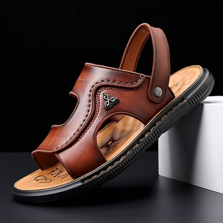 

Men s Sandals Summer Non-slip Leather Sandals Soft Sole Slippers Breathable Casual Shoes A7