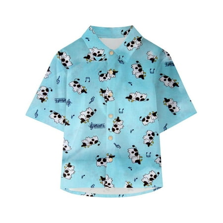 

Toddler Baby Boy Clothes Cow Printed Shirts Short Sleeve Button Down Lapel Neck Tops Summer T-Shirt Child Clothing Streetwear Dailywear Outwear