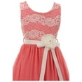 thumbnail image 3 of Little Girls Sleeveless Floral Lace Chiffon Holiday Party Flower Girl Dress USA Coral 4 (J21KS34), 3 of 4