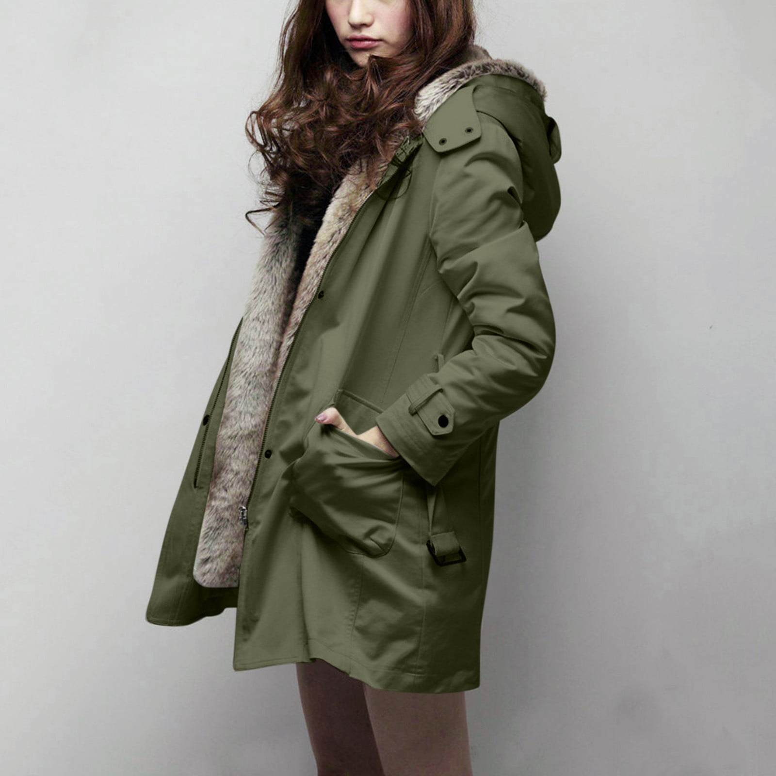 TIFENNY Winter Warm Womens Casual Coat Jacket Long Sleeve Button Plush Parka Outwear Thicken Overcoat 