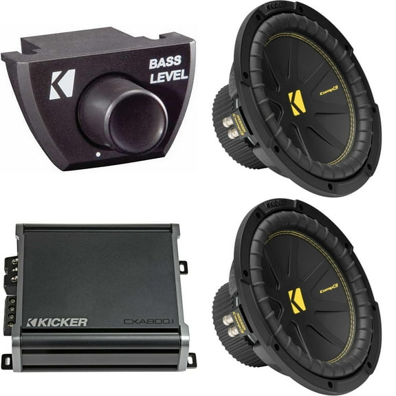 Kicker (2) 50CWCD104 CompC 10" Subwoofer, Dual 4-Ohm with CXA8001 Amp Bundle ( Includes Bass Knob )