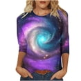 thumbnail image 3 of Liquidation d'Économies d'Été! Fatuov Blouses pour Femmes Grande Taille Col Rond T-Shirts Graphiques à Imprimé Étoile Hauts d'Été Manches 3/4 Multicolore, 3 of 5