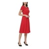 TOMMY HILFIGER Womens Red Zippered Short Sleeve Keyhole Knee Length Wear To Work Fit + Flare Dress 8