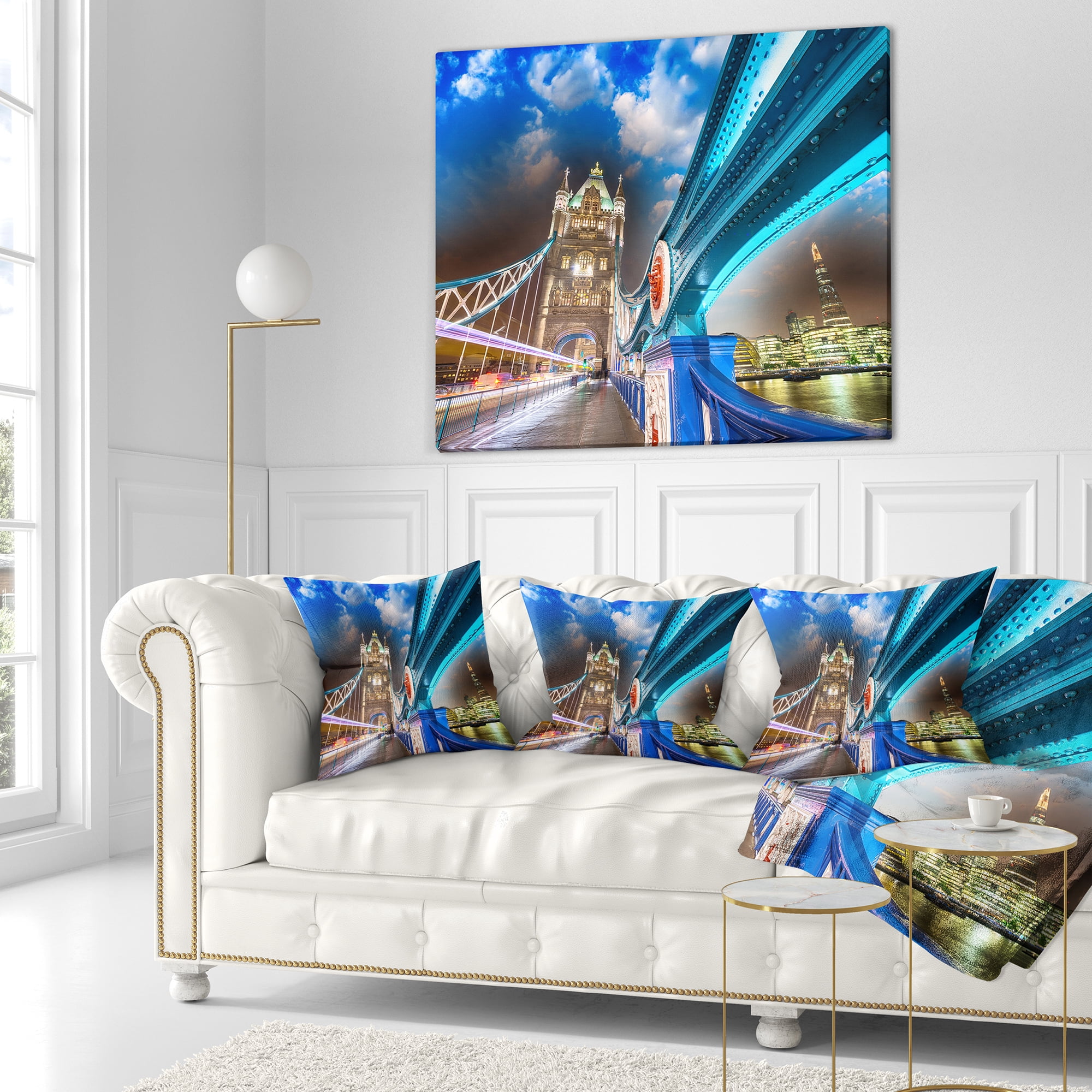 Designart Night over Tower Bridge in London - Cityscape Photo Throw Pillow - 18x18