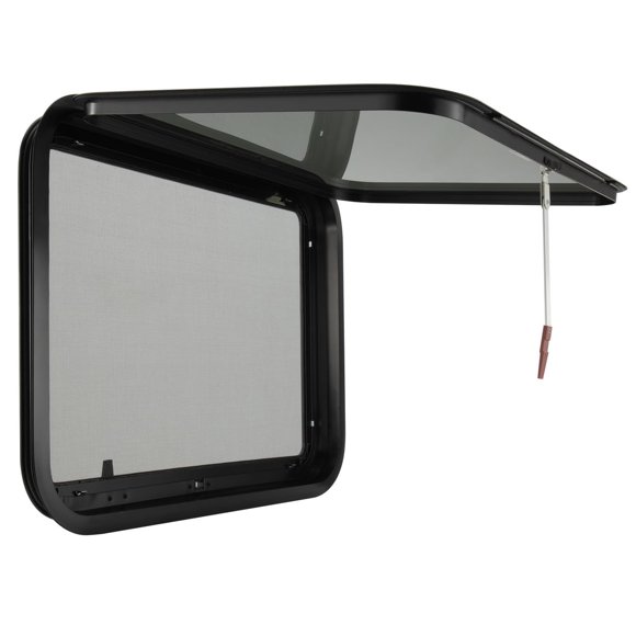 Toughgrade RV Exit/Escape Window 36" X 22" X 2" with Ring, Black, Tempered Plastic